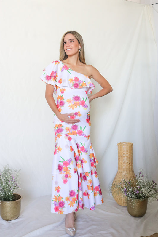 Vestido de maternidad Regina, flores naranjas CH