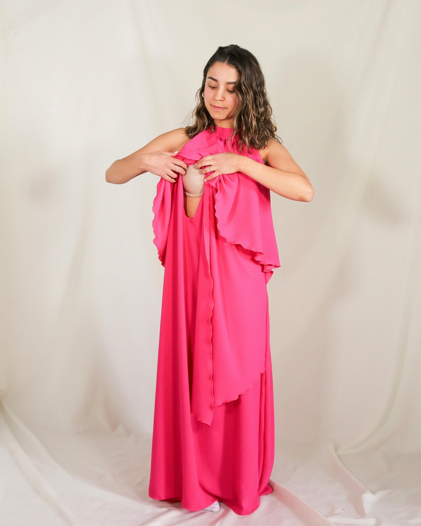Vestido Ariel de maternidad y lactancia rosa barbie cey