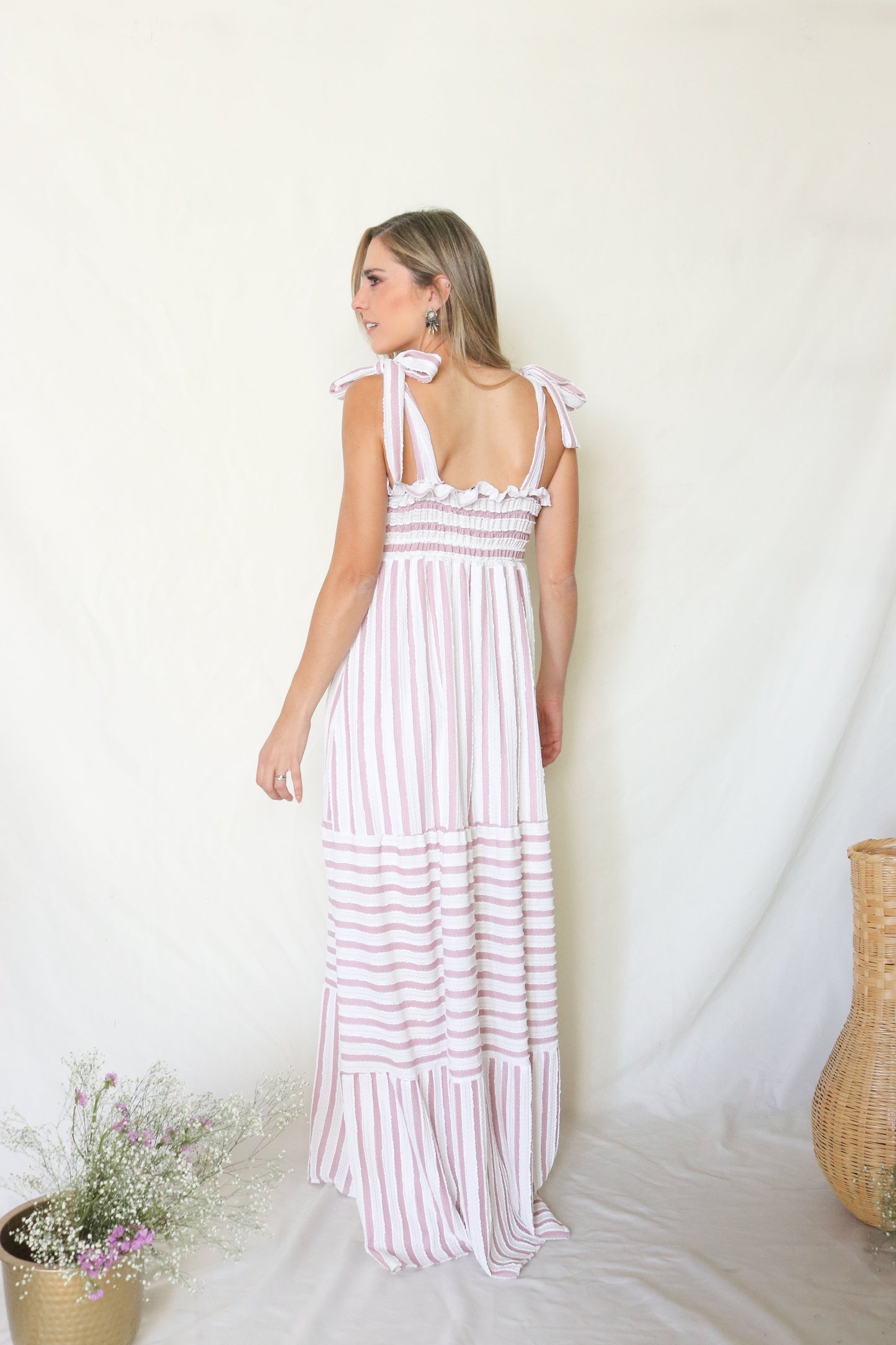 Vestido de maternidad Dalia rayas rosa/ivory