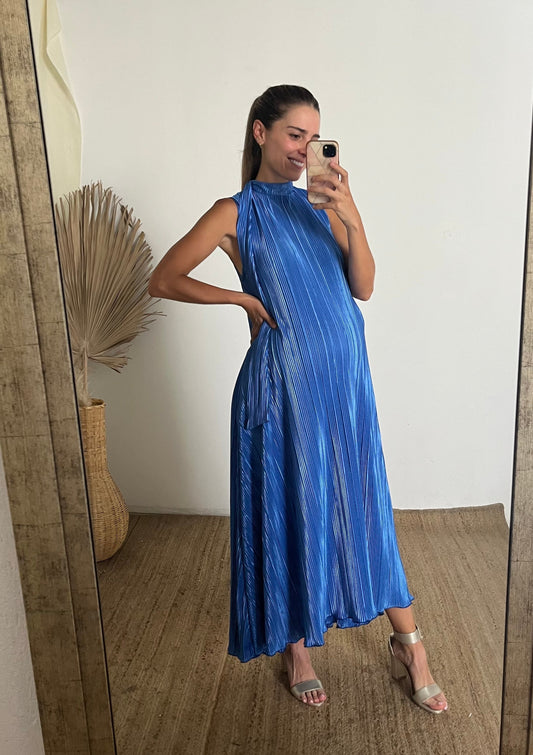 Vestido de maternidad Sonia azul rayas Mty sur