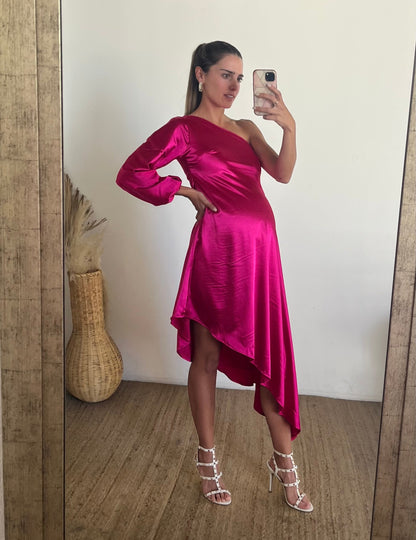 Vestido maternidad Samantha, rosa Barbie brilloso