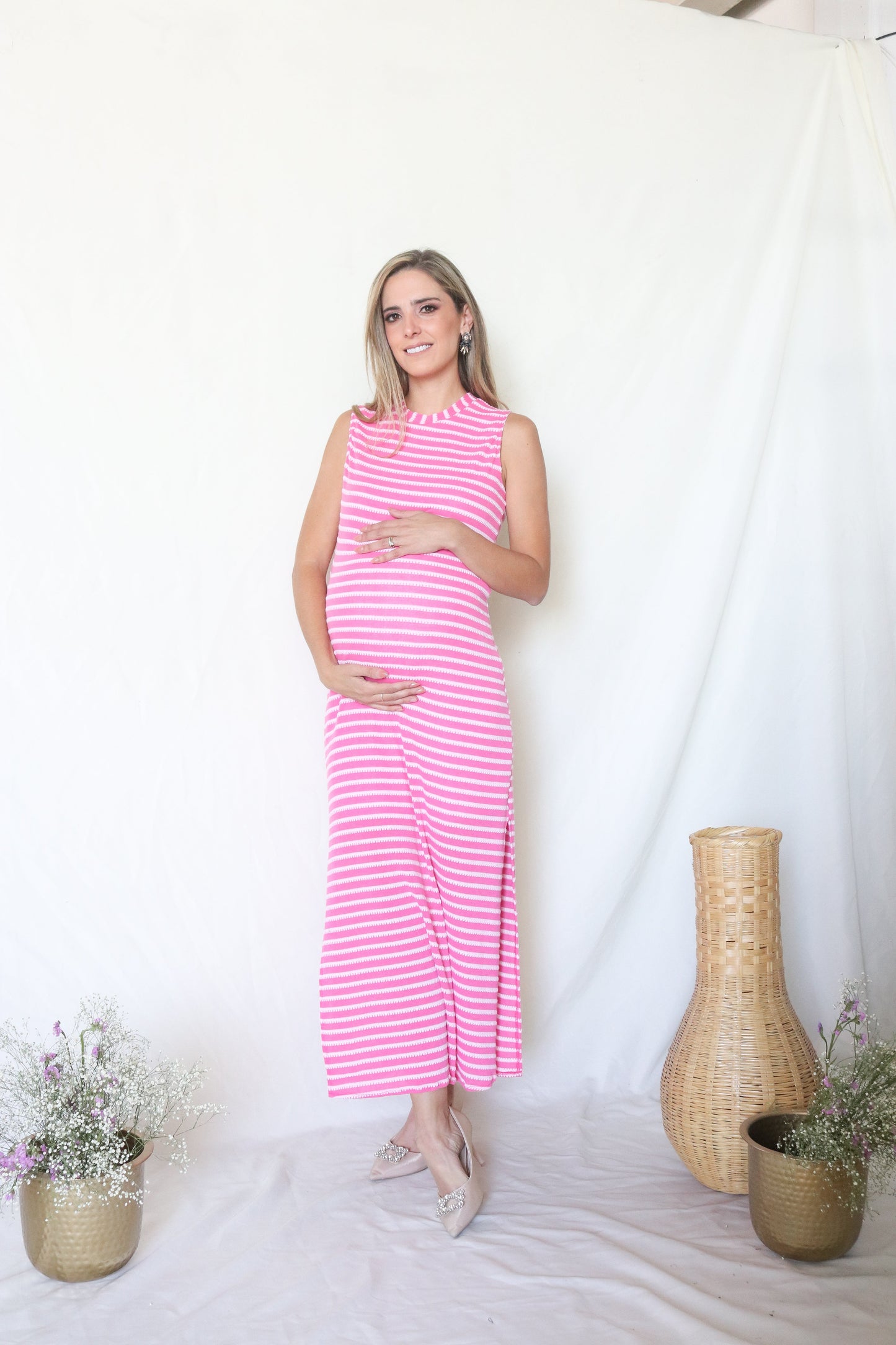 Vestido de maternidad Leslie, rosa barbie rayas CH