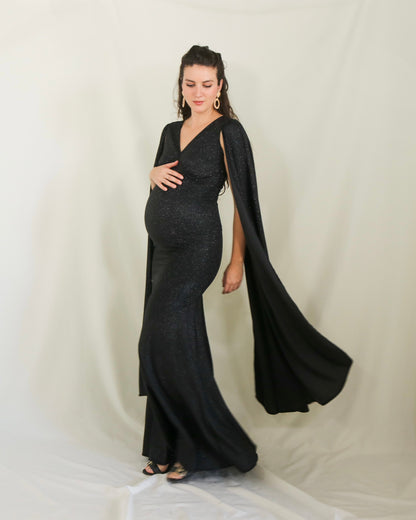 Vestido de maternidad Eliana, negro brillos