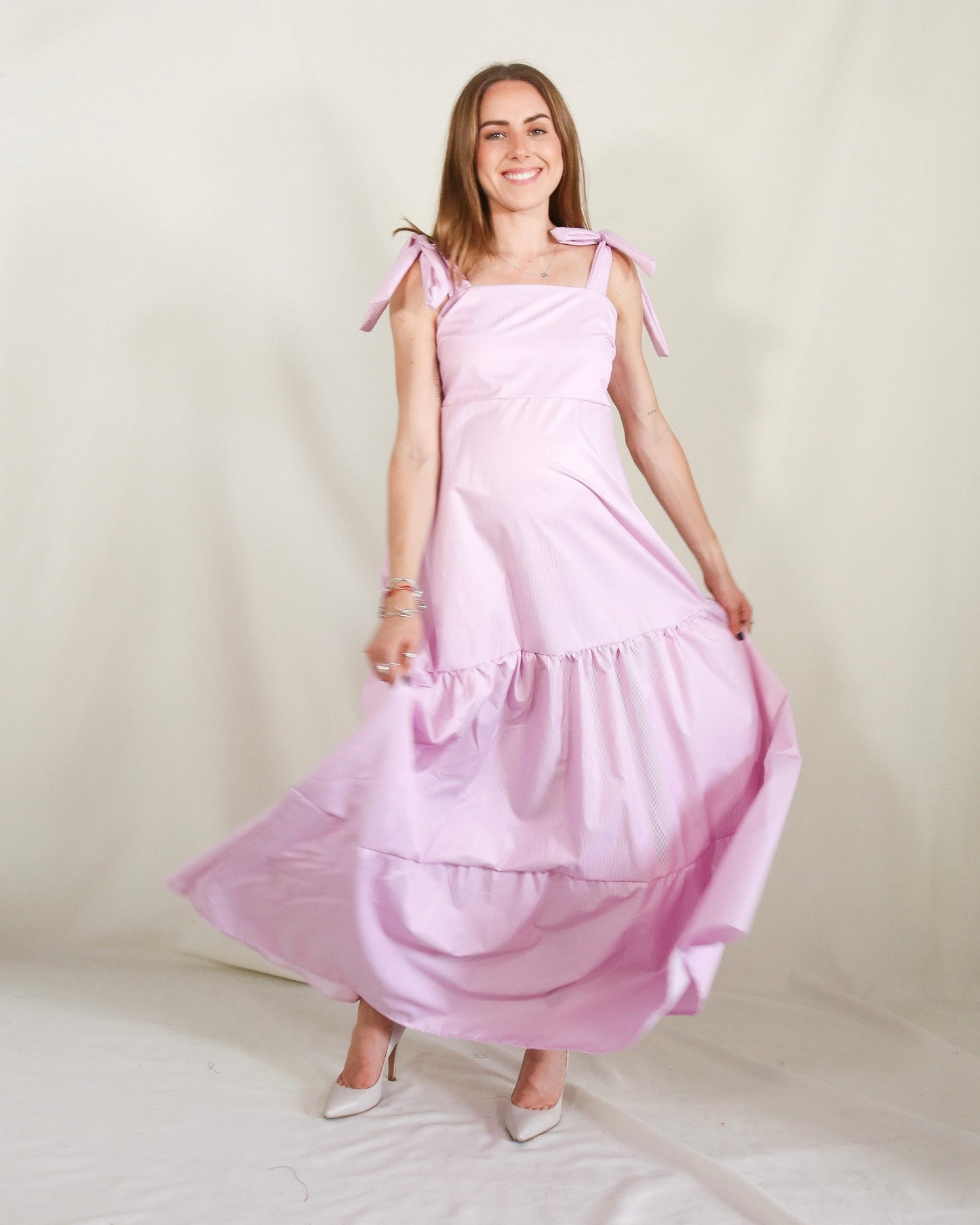 Vestido de maternidad Dalia rosa rayitas G