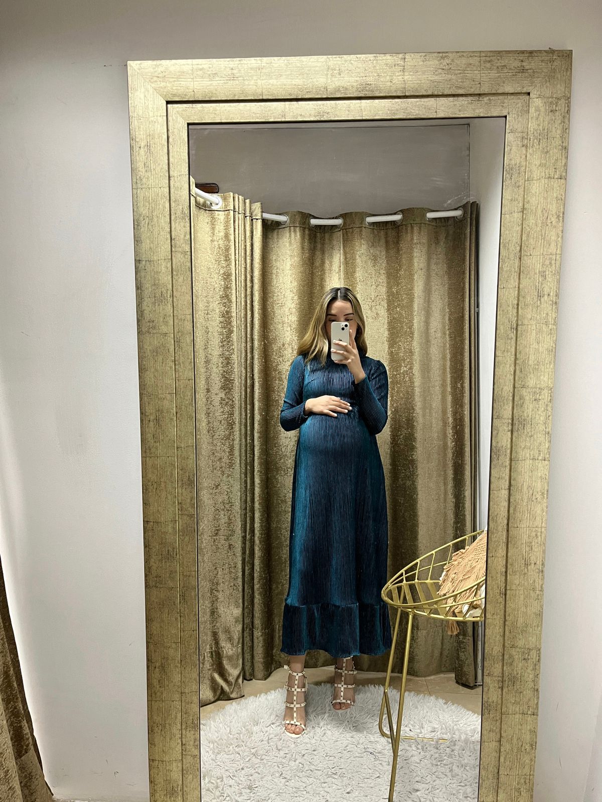 Vestido de maternidad, verde terciopelo rayas Gaby largo CH