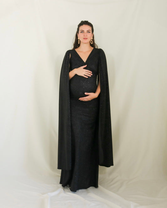 Vestido de maternidad Eliana, negro brillos