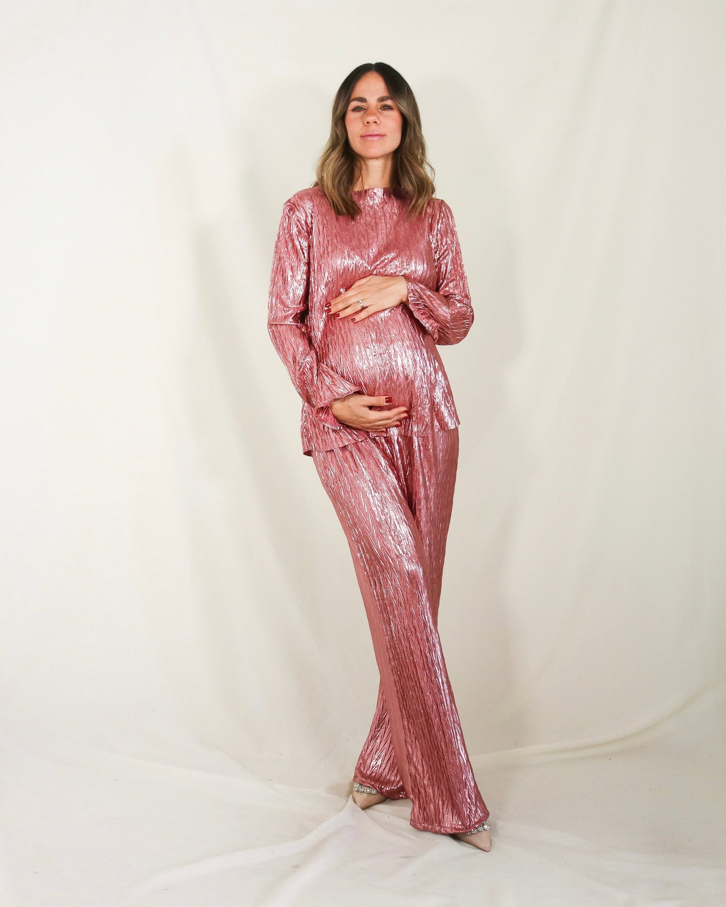 Conjunto de maternidad Mayte, rosa corrugado M a XG