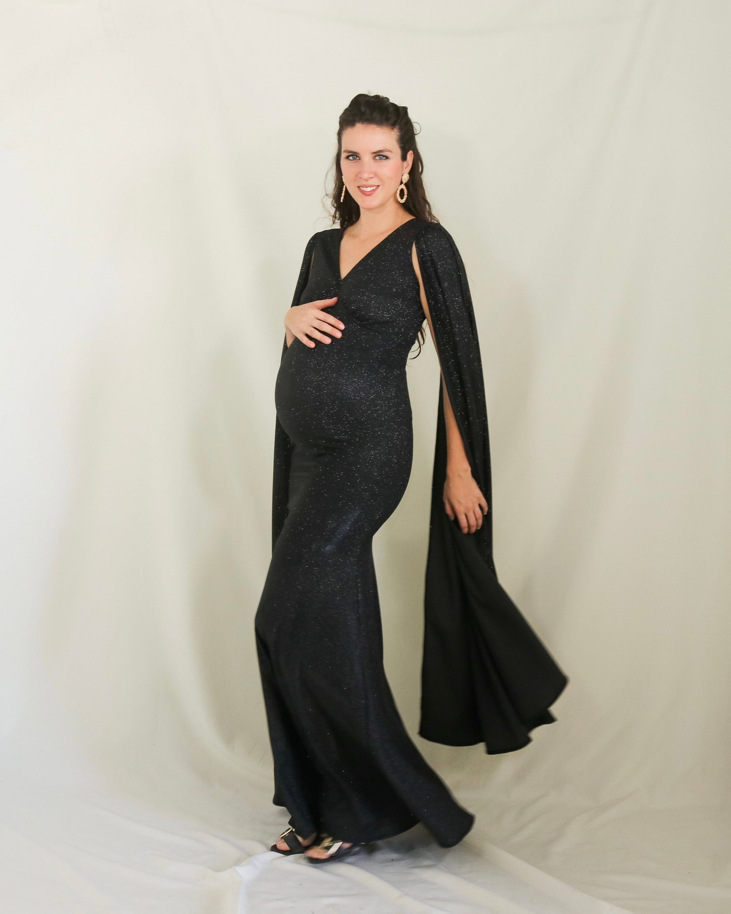 Vestido de maternidad Eliana, negro brillos