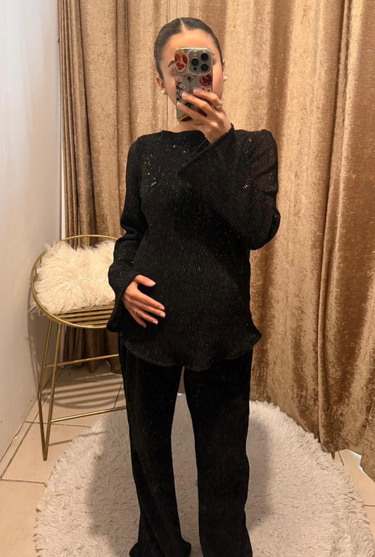 Conjunto de maternidad Mayte, negro lentejuelas