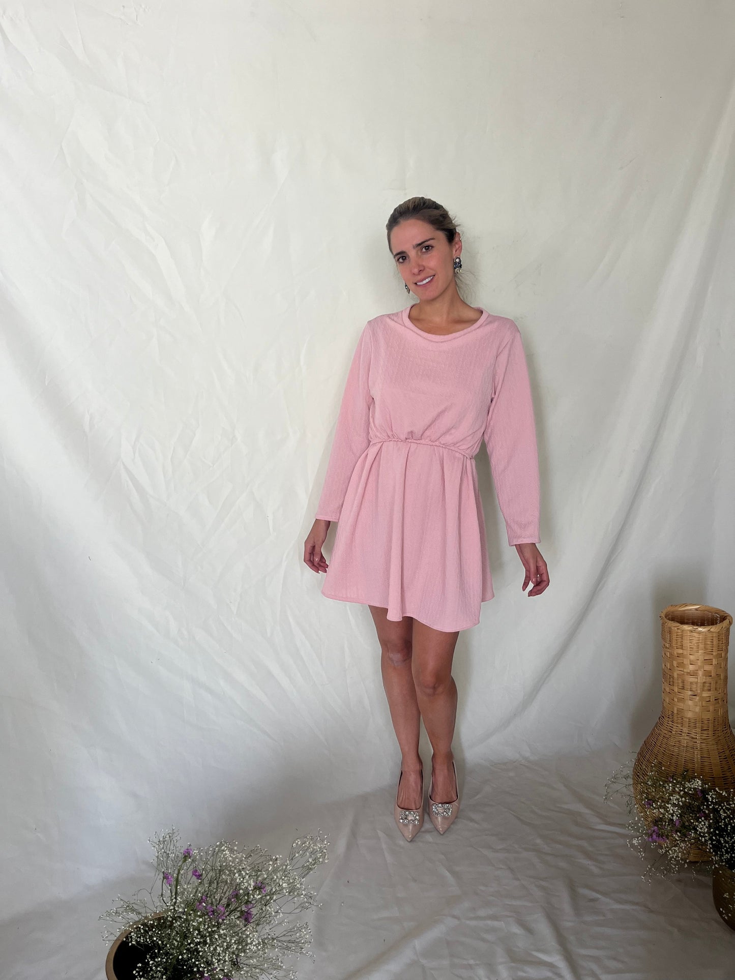 Vestido de lactancia y maternidad, Hanna rosa textura CH