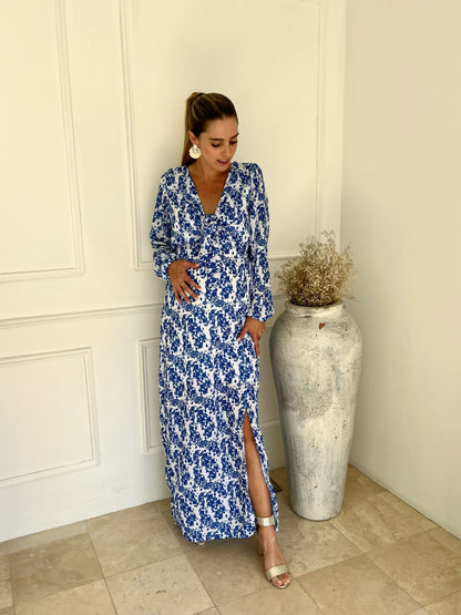 Vestido brescia de maternidad y lactancia color blanco con flores azules CH