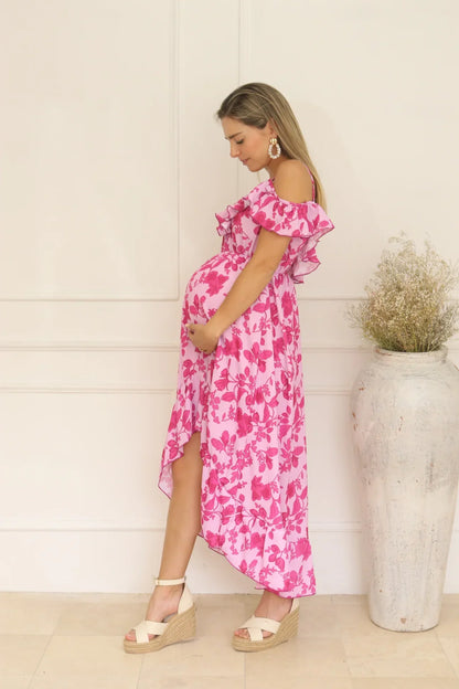 Vestido de maternidad y lactancia, Carlota rosa flores rosas