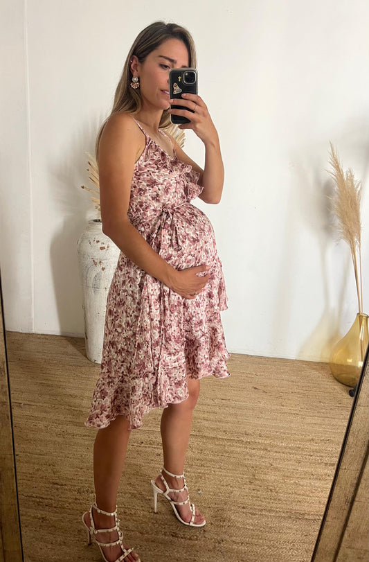 Vestido de maternidad Sarah, florecitas rosa pastel