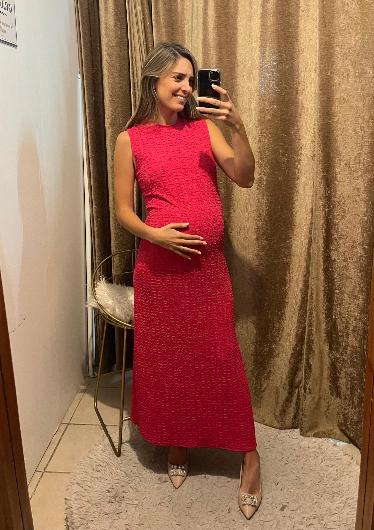 Vestido de maternidad Leslie, rosa barbie textura