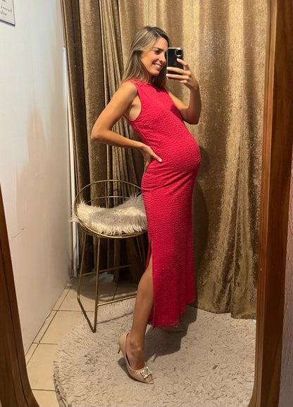 Vestido de maternidad Leslie, rosa barbie textura