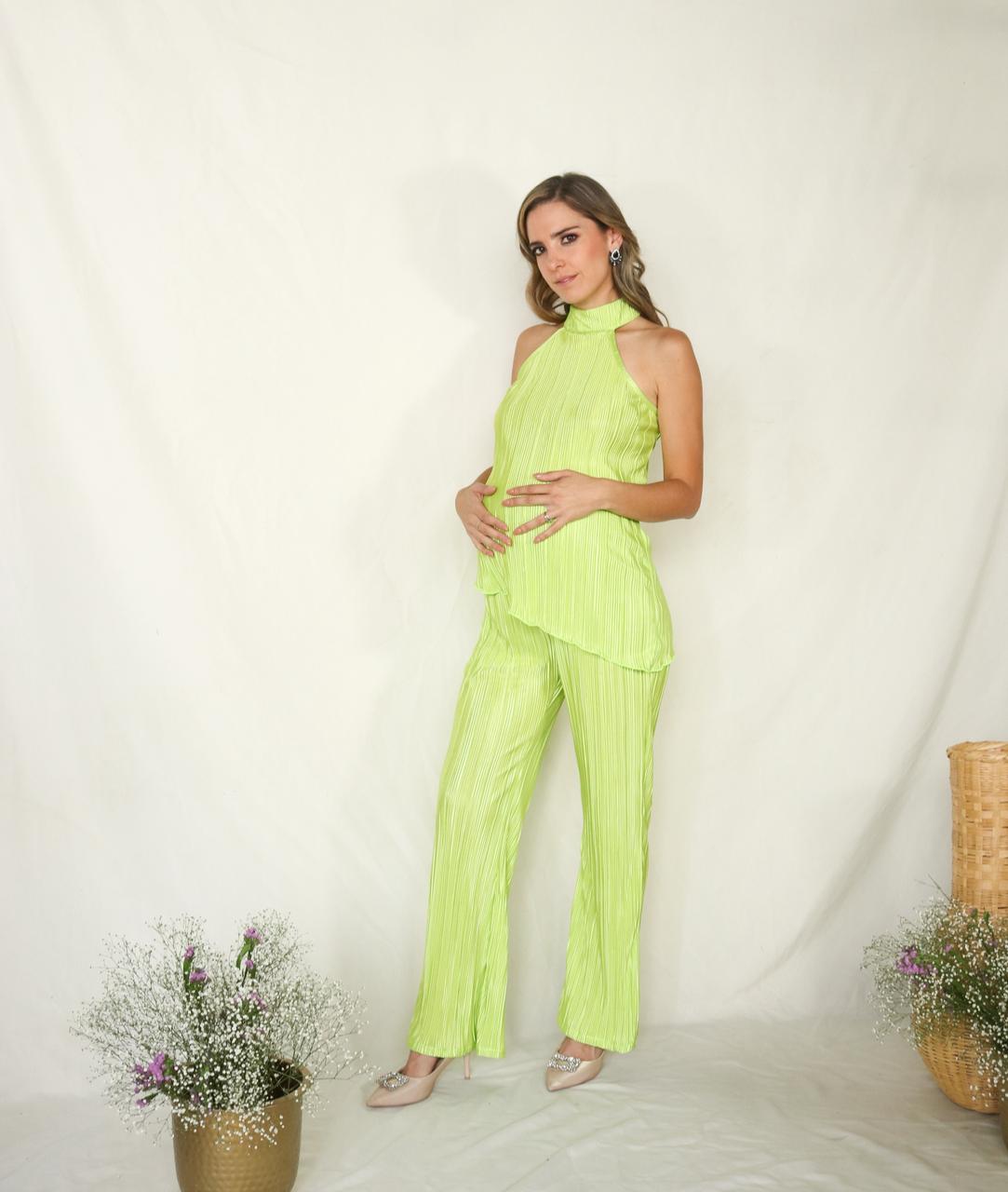 Conjunto de maternidad Martha, verde limón corrugado