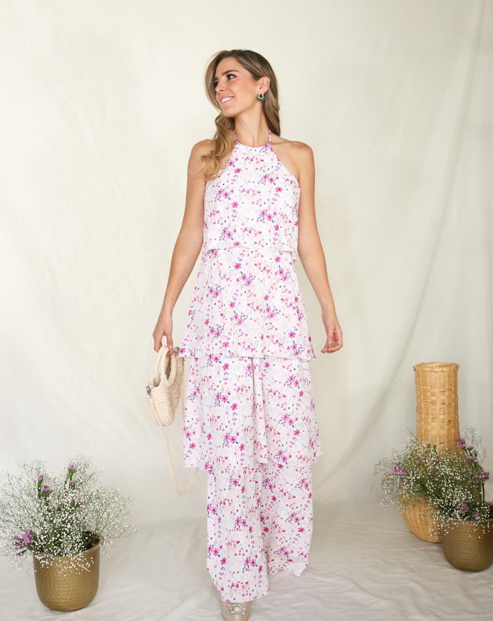 Vestido de maternidad, Tatiana blanco florecitas moradas