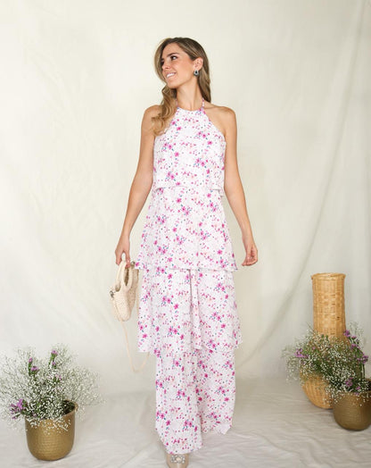 Vestido de maternidad, Tatiana blanco florecitas moradas