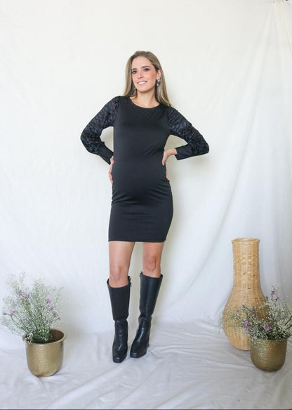 Vestido de maternidad, negro con mangas terciopelo CH