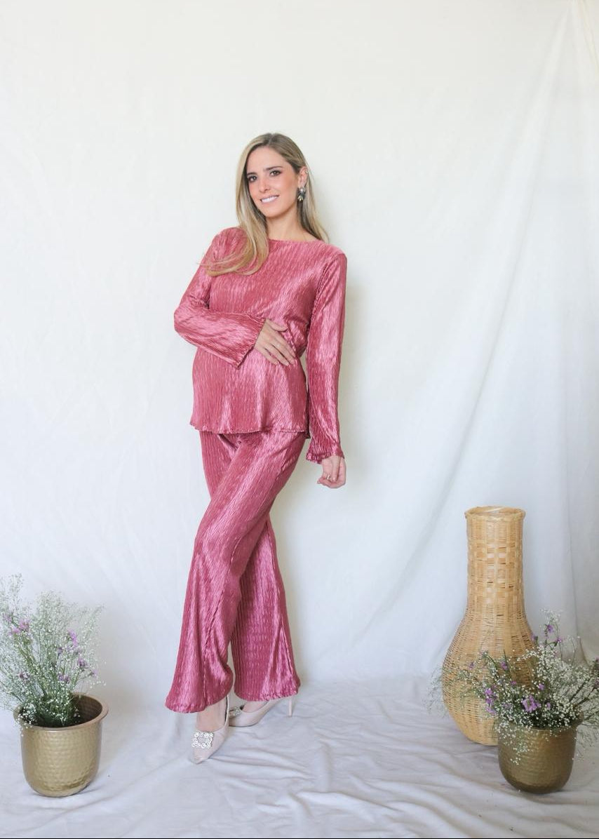 Conjunto de maternidad Mayte, rosa corrugado