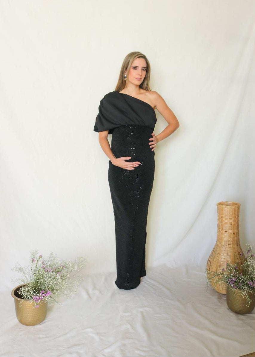 Vestido de maternidad Geraldine, negro brillos