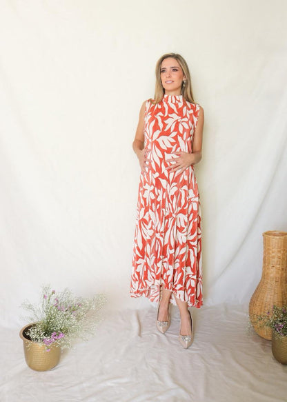 Vestido de maternidad Sonia, flores naranjas corrugado G
