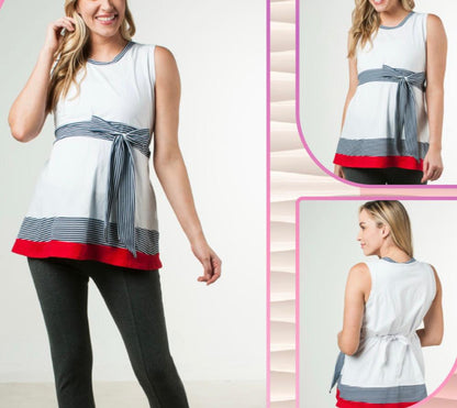 Blusa de maternidad sin mangas, con moño