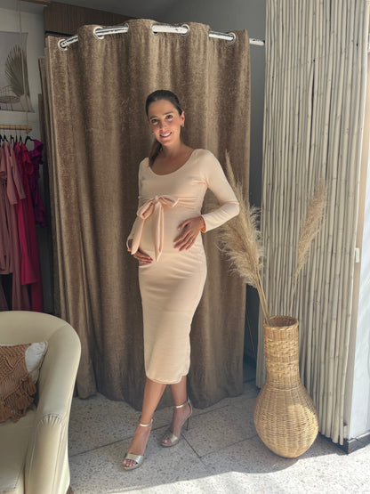 Vestido de maternidad, Olivia durazno con moño y mangas