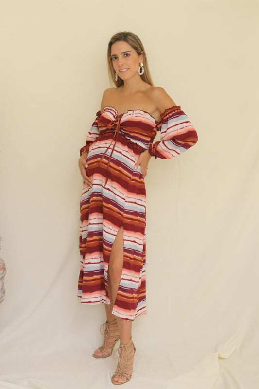 Vestido de maternidad, Fiona rayas rojas con azul