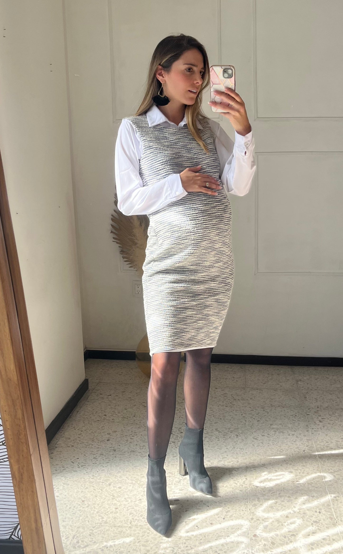 Vestido/sweater de maternidad, tweed outfit