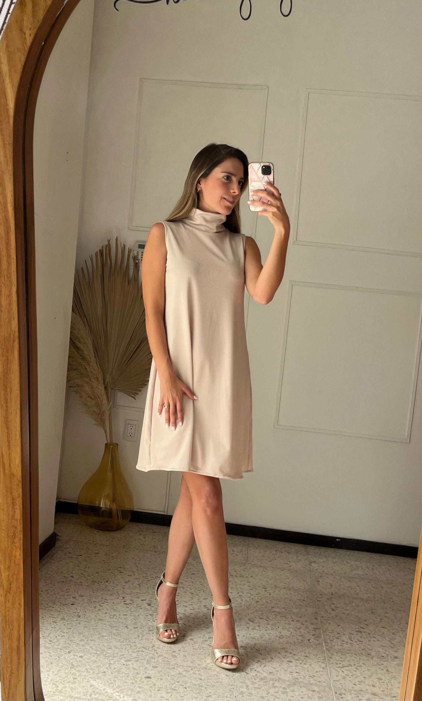 Vestido de maternidad, tortuga beige rayitas