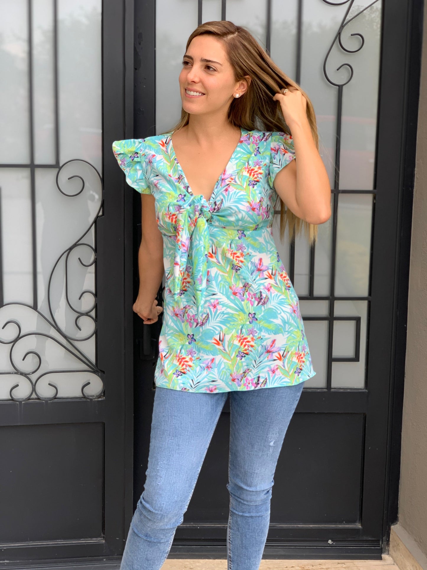 Blusa de maternidad, Brescia Azul flores aqua