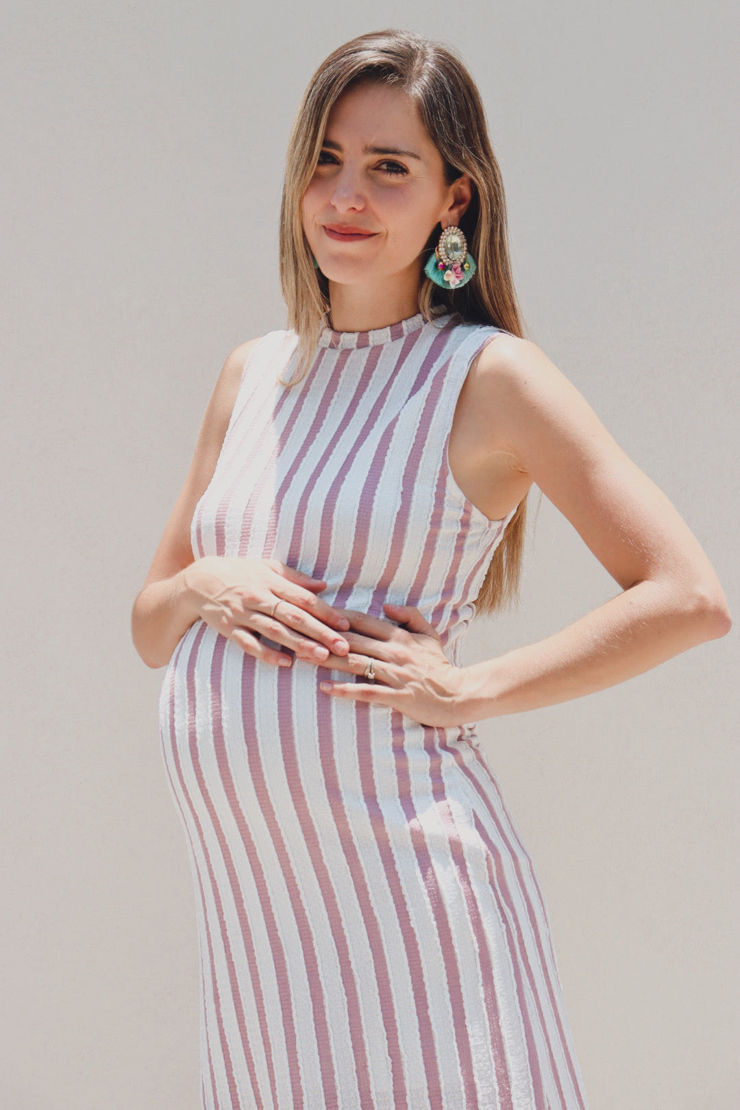 Vestido de maternidad Leslie beige rayitas