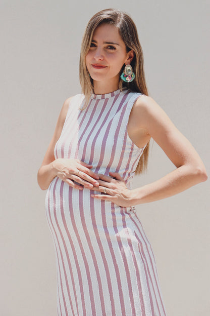 Vestido de maternidad Leslie beige rayitas