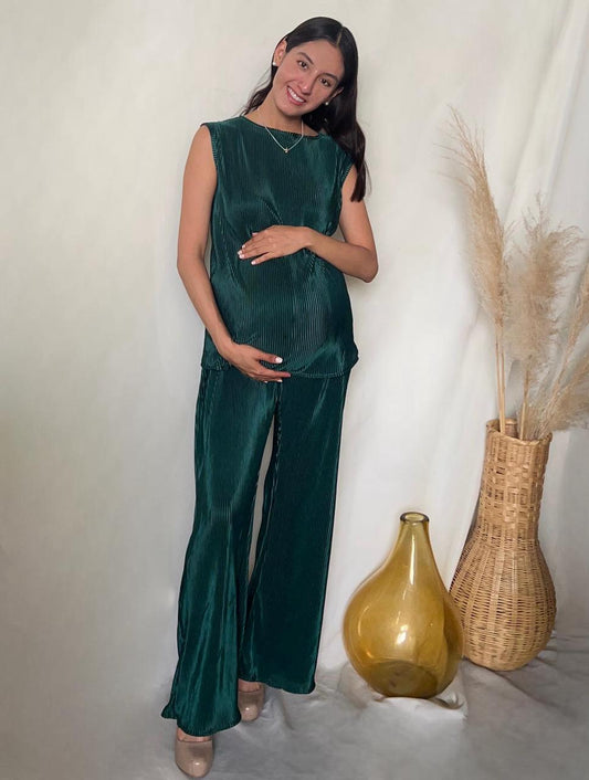 Conjunto de maternidad Mayte verde rayas bandera
