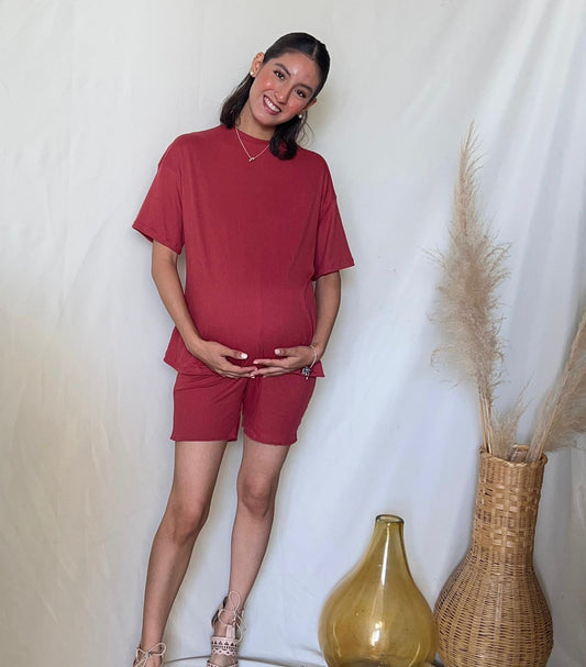 Conjunto de maternidad Mariel, rosa quemado rayitas