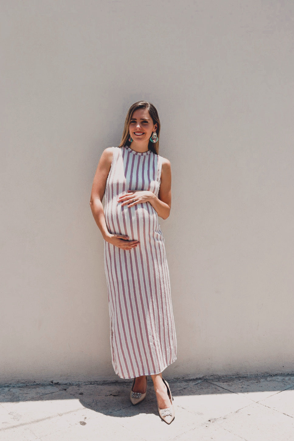 Vestido de maternidad Leslie beige rayitas