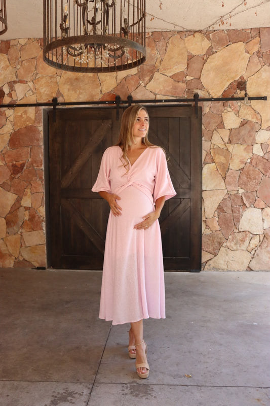 Vestido de maternidad Alicia rosa metálico spandex