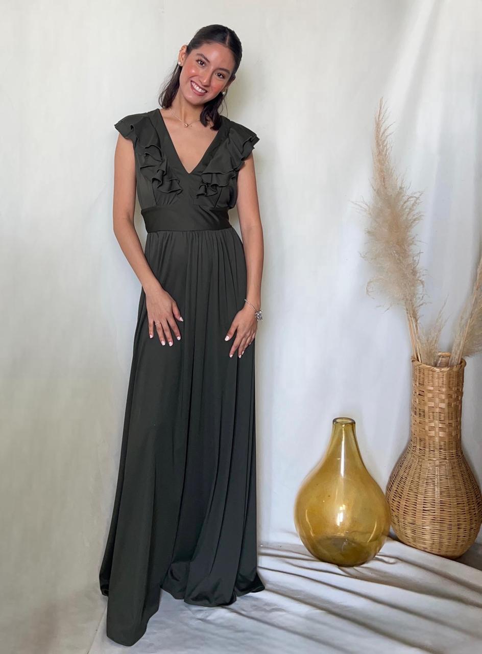 Vestido de maternidad y lactancia Xiomara verde olivo licra