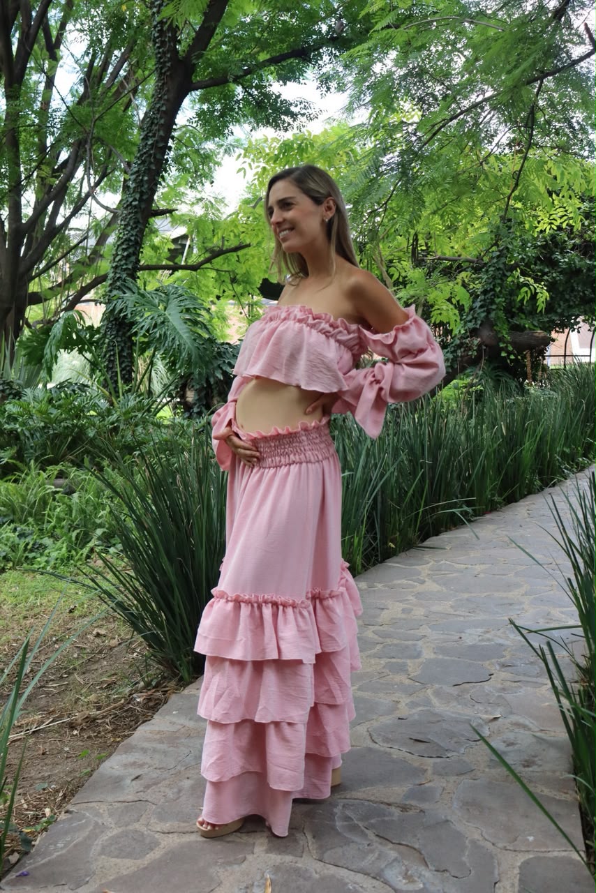 Set María Fernanda blanco rosa claro
