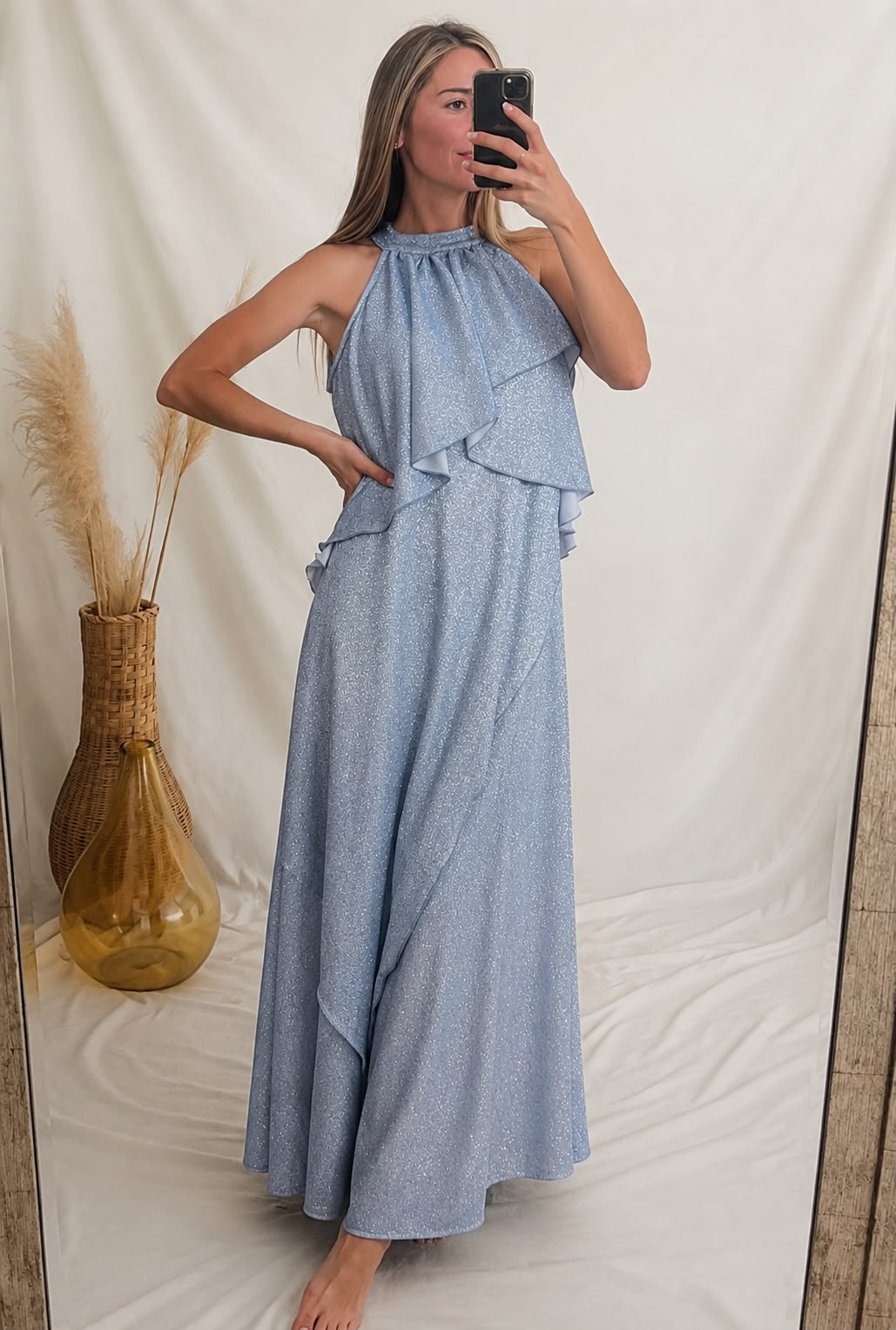 Vestido Ariel de maternidad y lactancia Brillos plateada