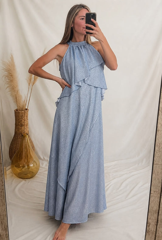 Vestido Ariel de maternidad y lactancia Brillos plateada