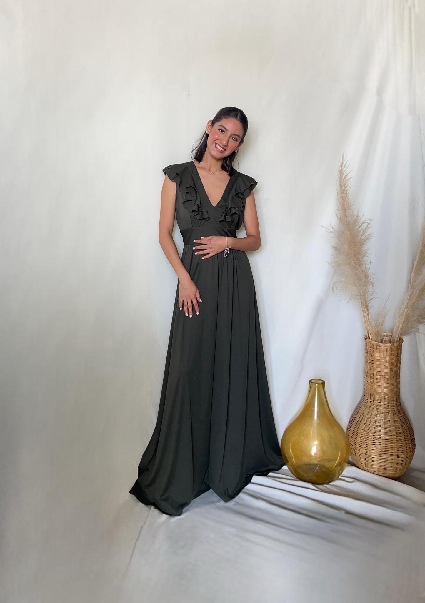 Vestido de maternidad y lactancia Xiomara verde olivo licra