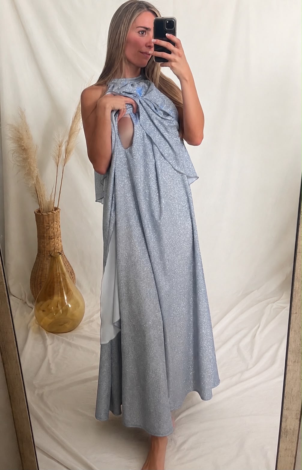 Vestido Ariel de maternidad y lactancia Brillos plateada