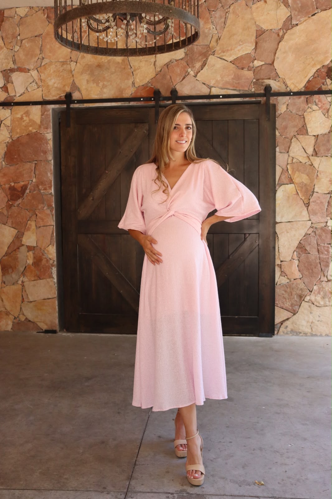 Vestido de maternidad Alicia rosa metálico spandex