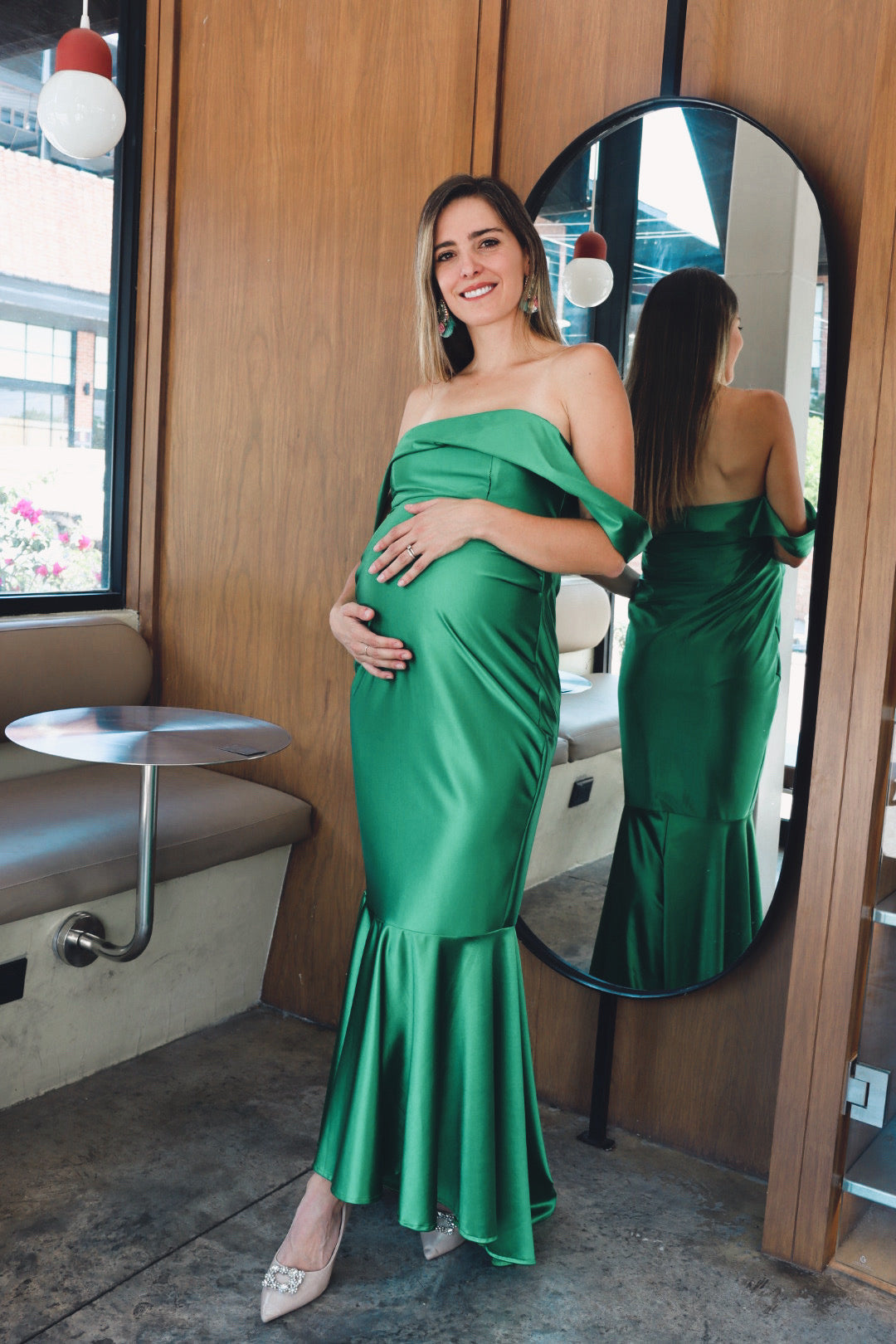 Vestido de maternidad Renata verde esmeralda