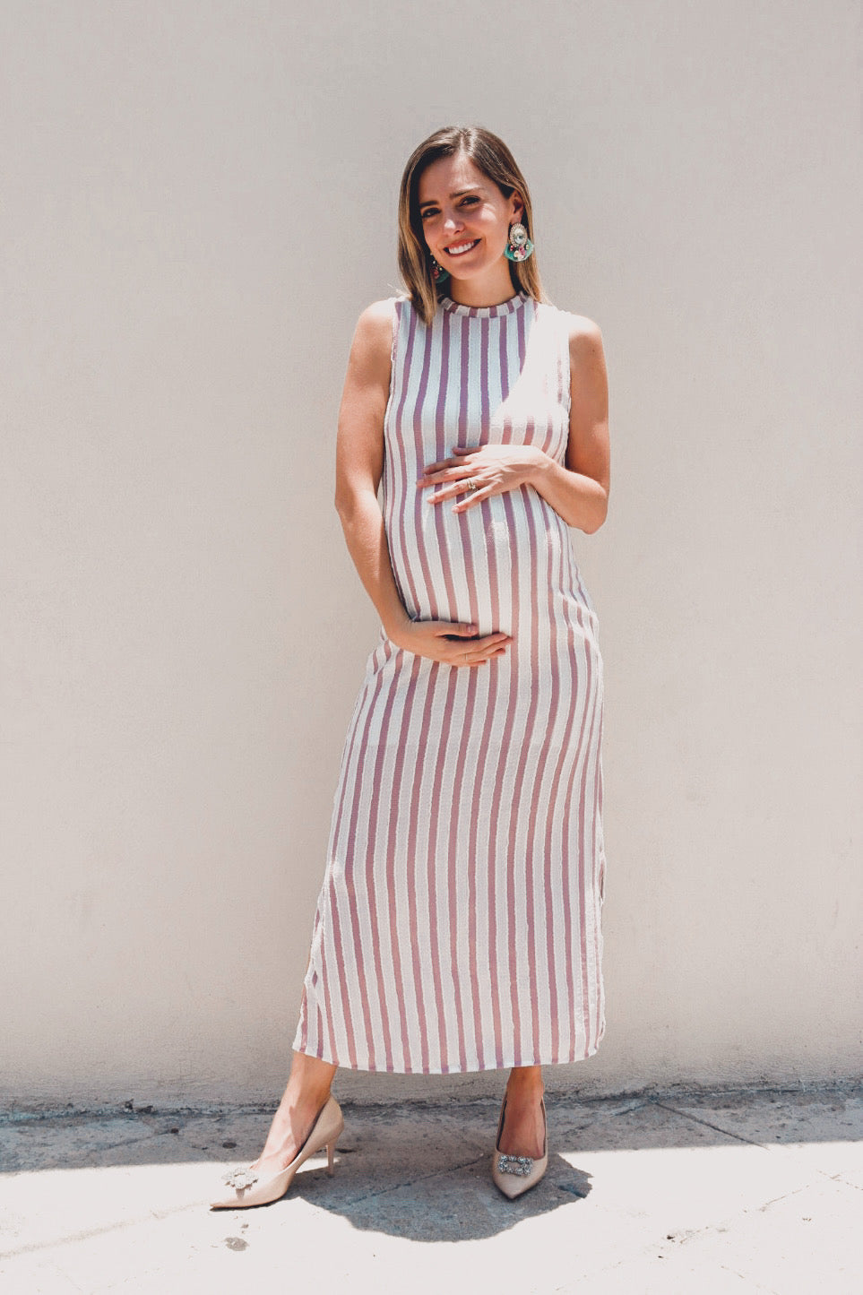 Vestido de maternidad Leslie beige rayitas