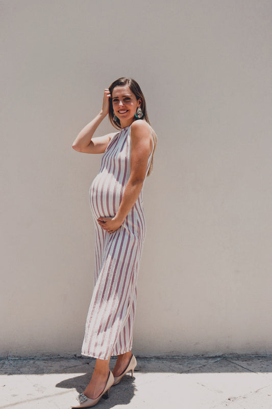 Vestido de maternidad Leslie beige rayitas