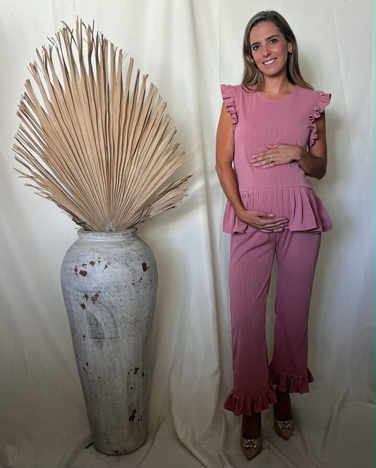 Conjunto de maternidad Imelda, rosa quemado rayitas