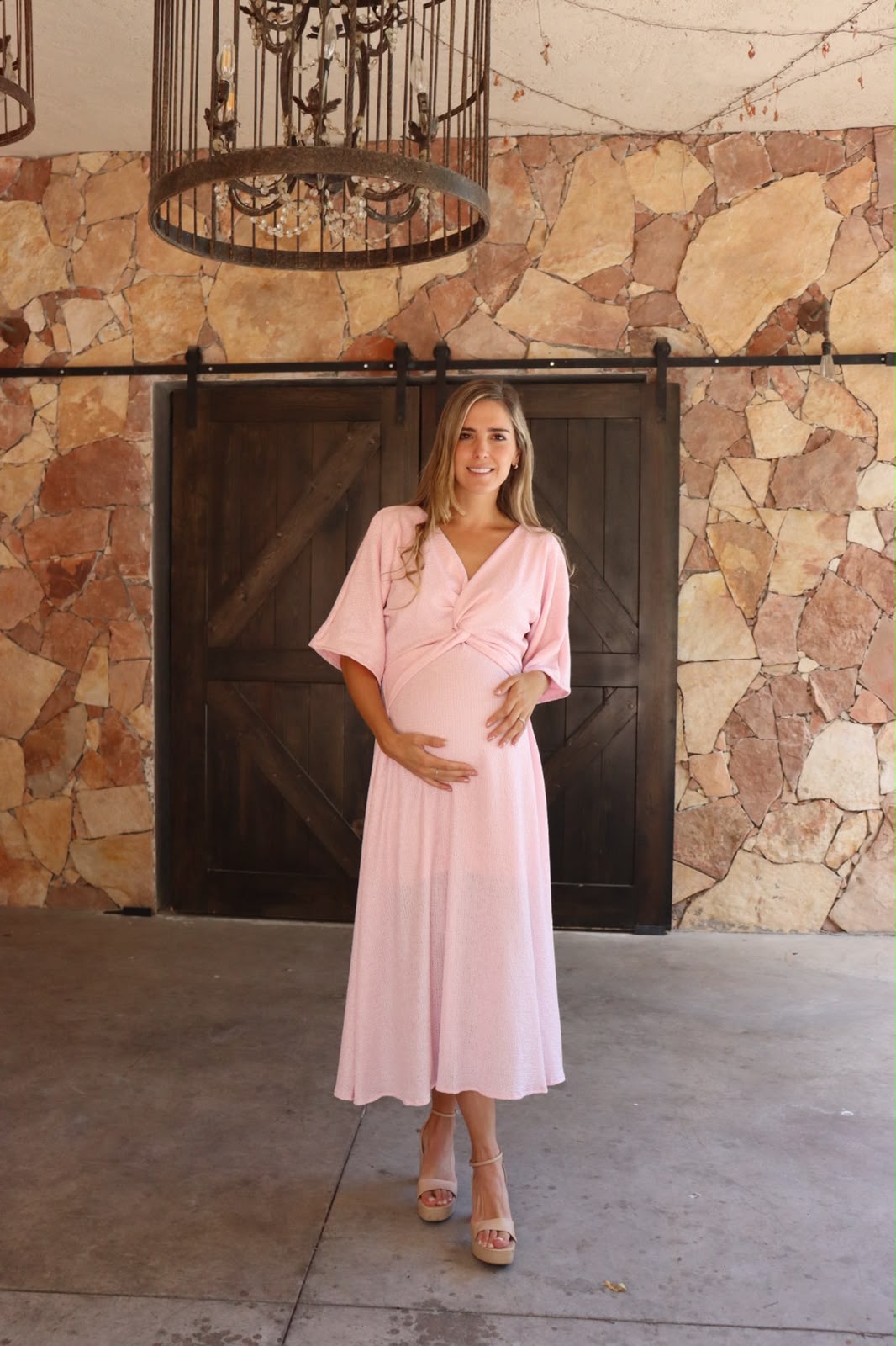 Vestido de maternidad Alicia rosa metálico spandex